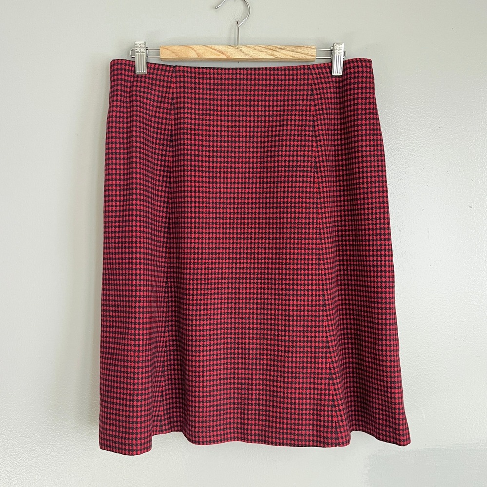 Pendleton Skirt Womens 16 Petite Red Houndstooth Wool Vintage Preppy Academia